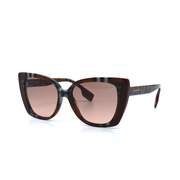 BURBERRY MERYL BE4393 CHECK BROWN BORDEAUX PINK GRADIENT SUNGLASSES - Picture 1 of 10